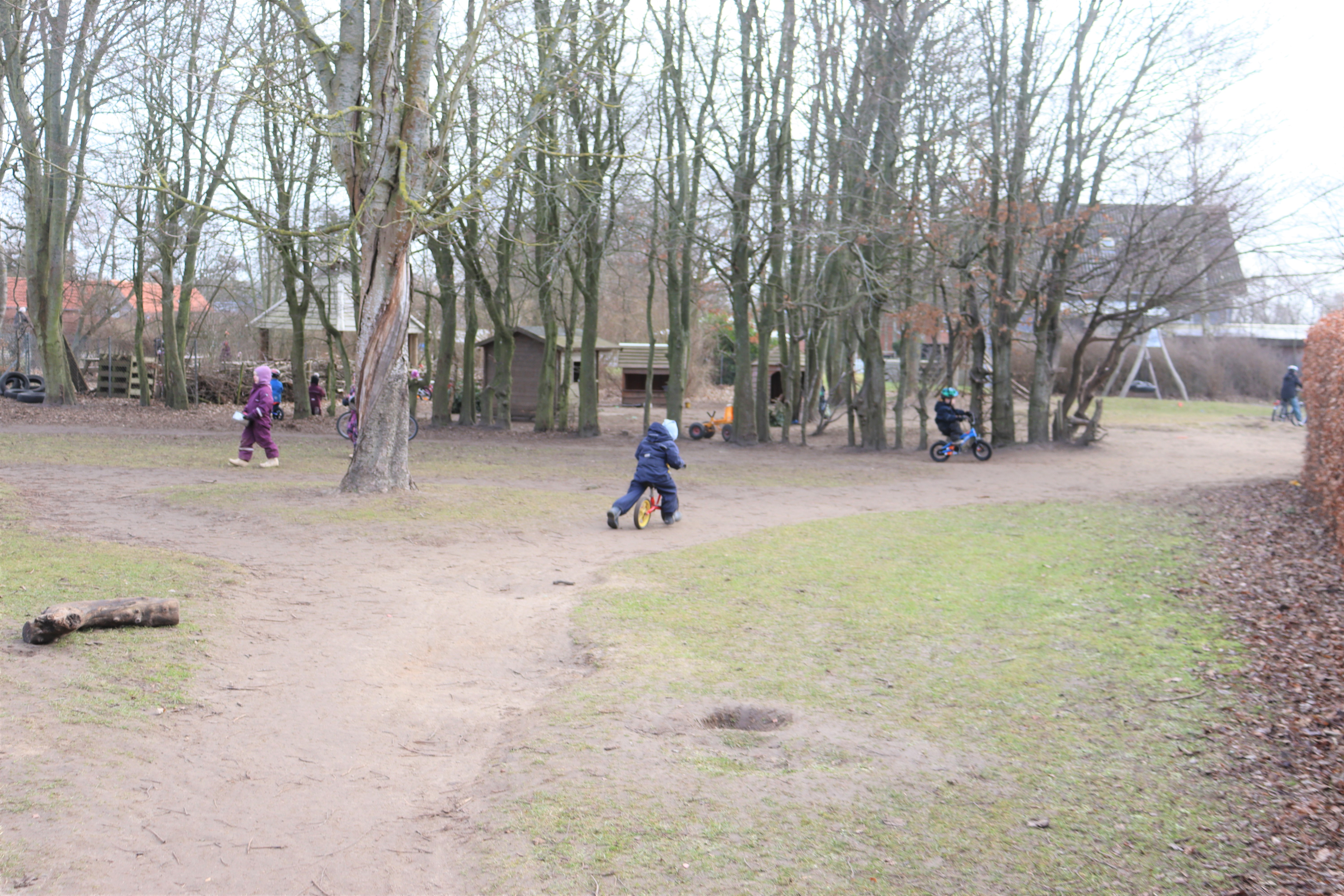 Stort naturområde i Mariehønen, hvor børn cykler
